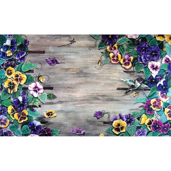 H2H Weatherwood Pansy 18 x 30 in. Doormat Rug - Blue, Gold & Yellow, Yellow H21704862 - main